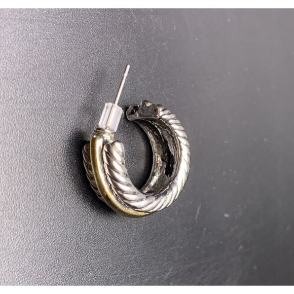 Two Tone Hoop Earrings Lot Silver Gold Color Mixed Metal Pierced - Picture 8 of 9